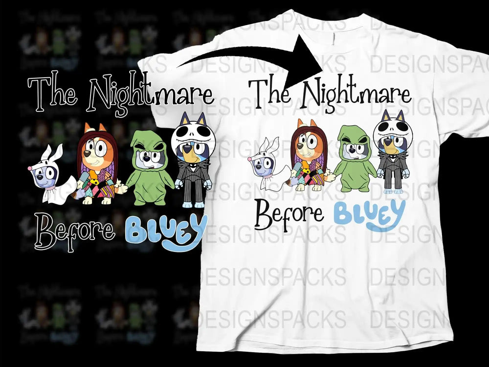 The Nightmare Before Bluey T-Shirt, Kids Cartoon Character Tee, Family Matching Outfit