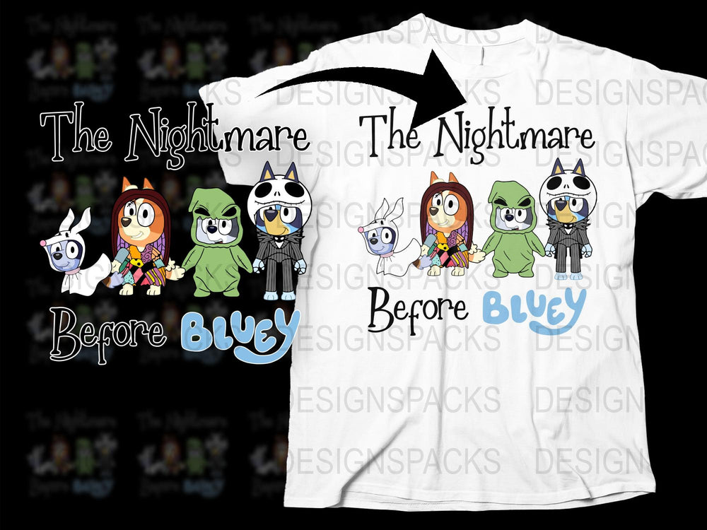 The Nightmare Before Bluey T-Shirt, Kids Cartoon Character Tee, Family Matching Outfit