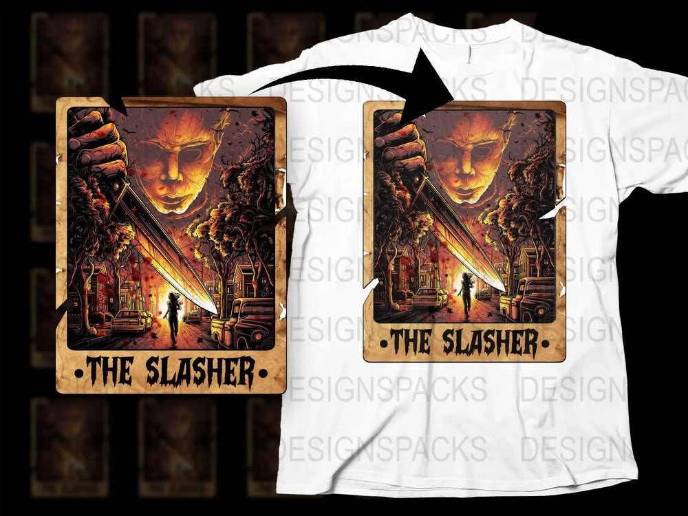The Slasher Horror Movie Inspired Graphic T-Shirt, Vintage Style Spooky Art Tee, Halloween Fashion Clothing