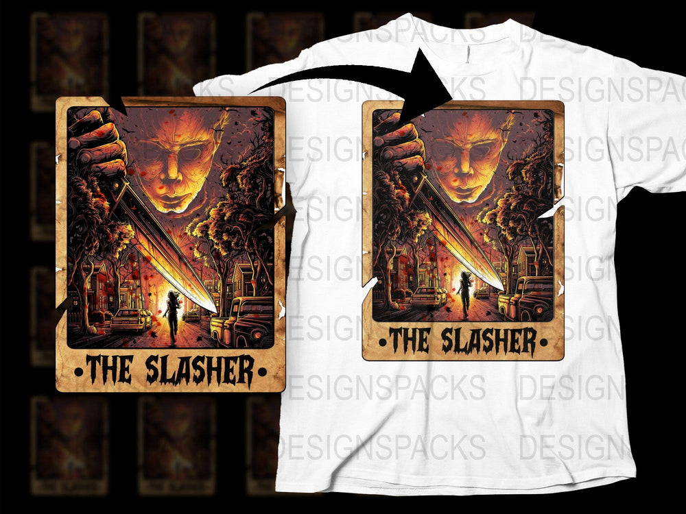 The Slasher Horror Movie Inspired Graphic T-Shirt, Vintage Style Spooky Art Tee, Halloween Fashion Clothing