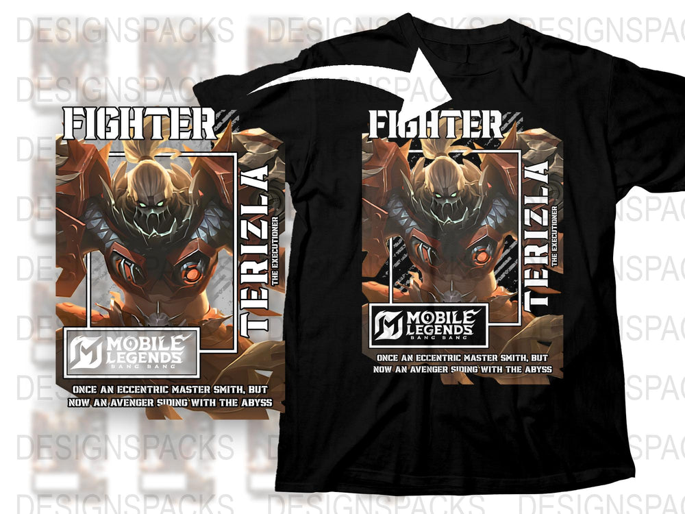 Mobile Legends Terizla Fighter T-Shirt, Gaming Graphic Tee, Unisex Black Cotton Shirt
