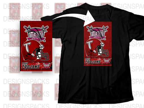 Trojans Football Team T-Shirt, Red and Black Graphic Tee, Sports Fan Apparel, Adult Sizes