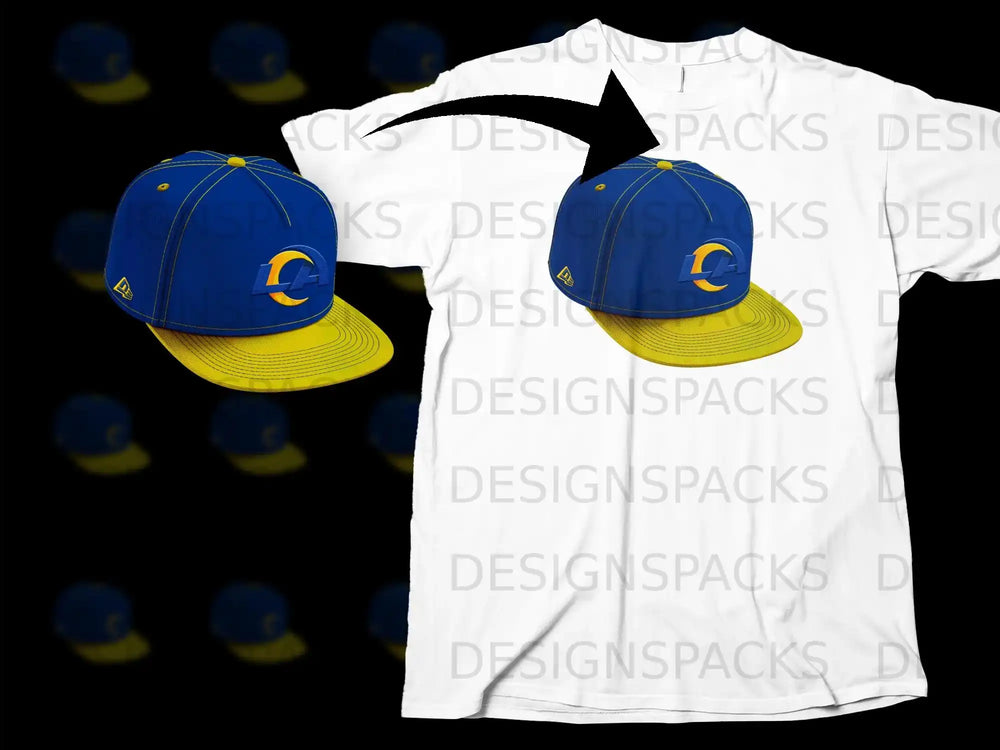 Blue and Yellow Baseball Cap Graphic Tee Shirt