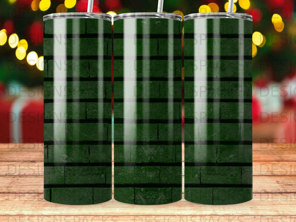 Green and black plaid pattern on a tumbler, studio shot.