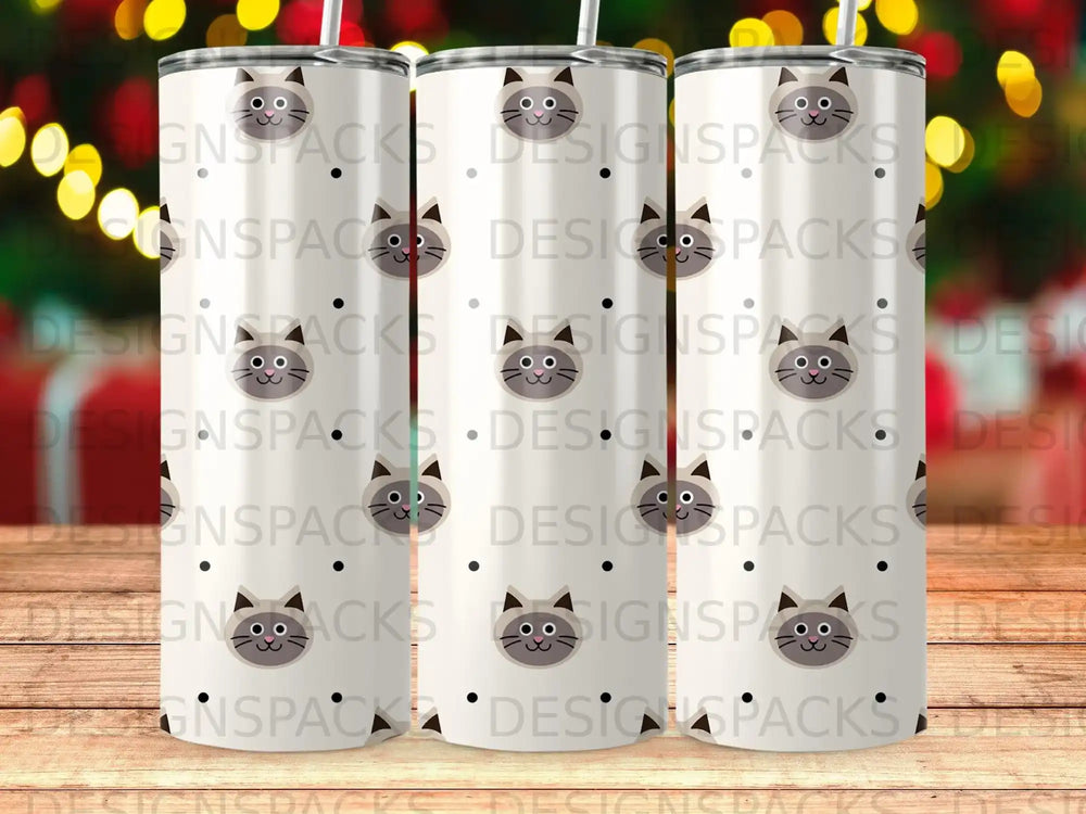 Whimsical Cat Faces Spotted White Background Tumbler Product Type
