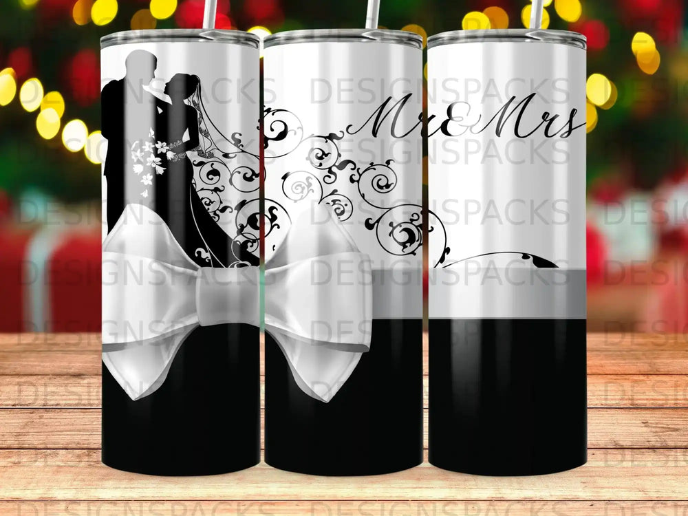 Wedding Couple Silhouette Mr Mrs Floral Swirls Bow Design product type