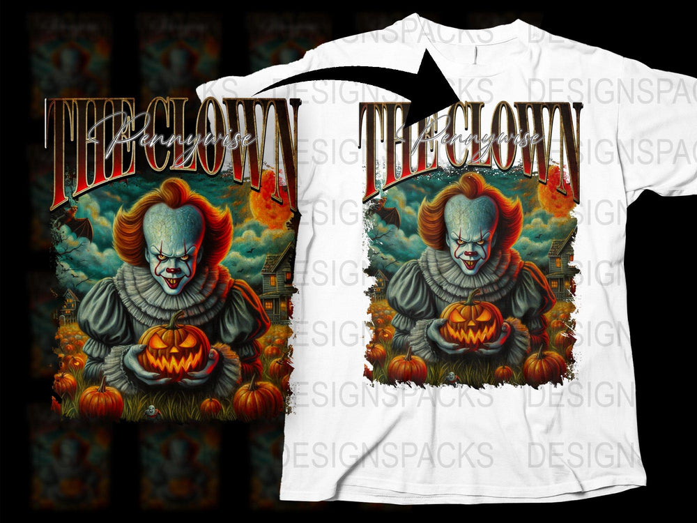 Scary Clown T-Shirt, Halloween Horror Graphic Tee, Unisex Full Color Clown Design Shirt for Costume Parties and Events