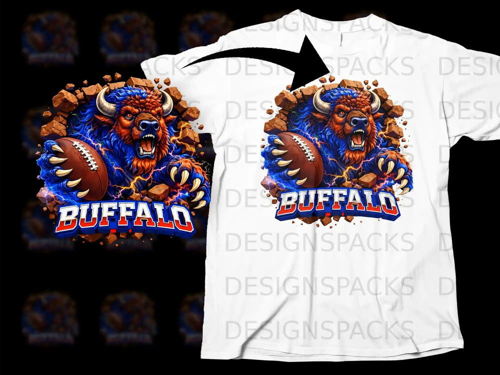 Fierce Buffalo Football Design Graphic T-Shirt