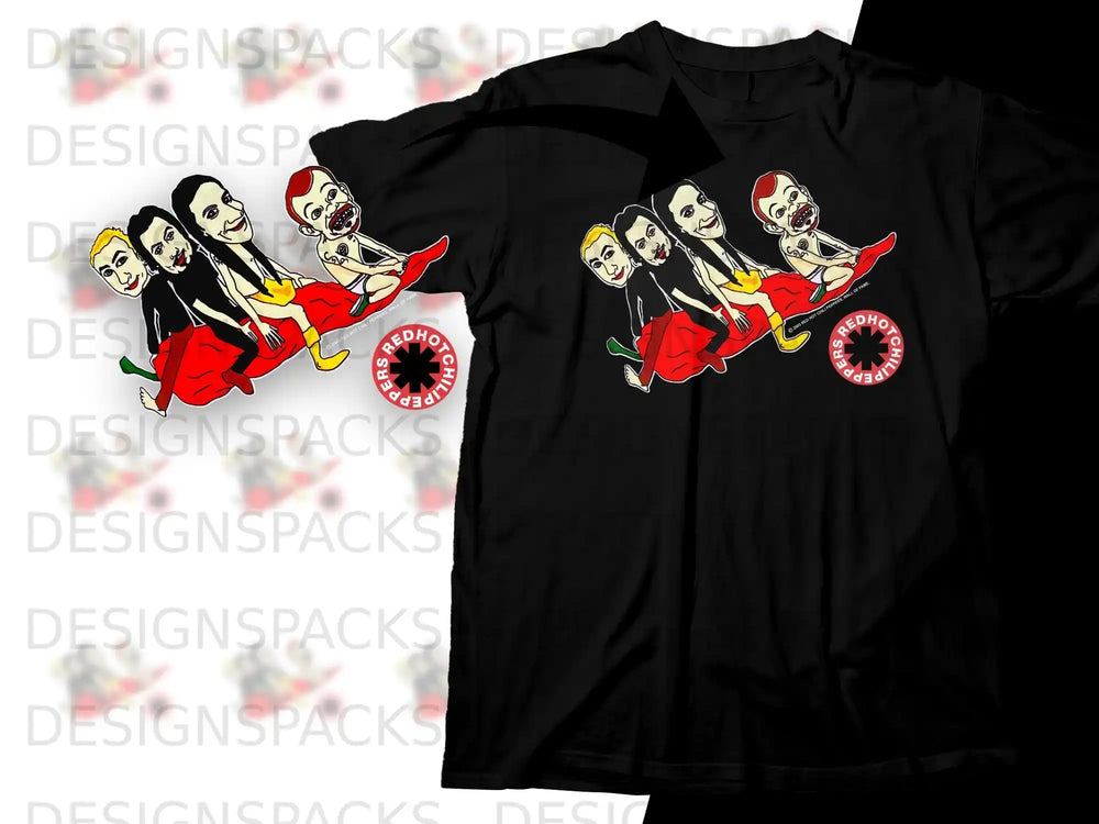 Red Hot Chili Peppers 2005 Wall of Fame shirt design with cartoon characters.