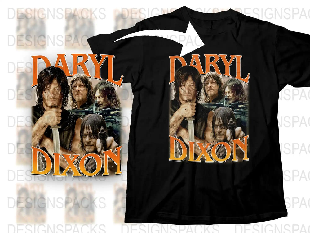Daryl Dixon Fan T-Shirt, TV Show Inspired Graphic Tee, Casual Black Shirt with Character Collage Design, Gift for Series Fans