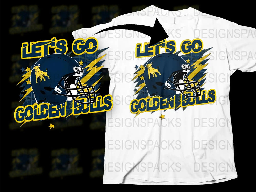 Let's Go Golden Bulls T-Shirt, Sports Team Fan Apparel, Graphic Tee, Football Helmet Design, Lightning Motif, Unisex Adult Clothing