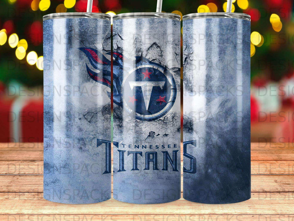 Tennessee Titans logo on a distressed blue and grey tumbler.