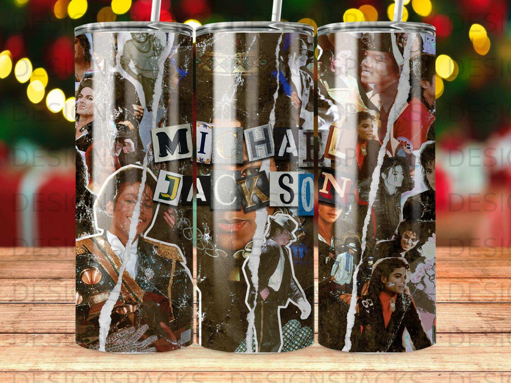 Collage of Michael Jackson images with ripped paper textures and glitter accents.