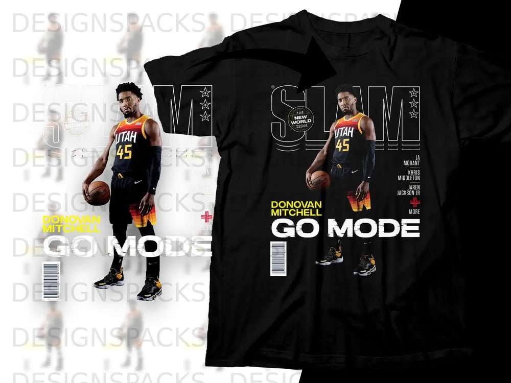 Black t-shirt with Utah Jazz player Donovan Mitchell, "GO MODE" text.