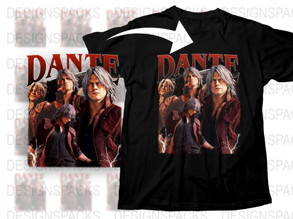 Dante Graphic T-Shirt, Video Game Inspired Character Print, Black Tee, Cool Gamer Apparel, Unisex Fashion Shirt