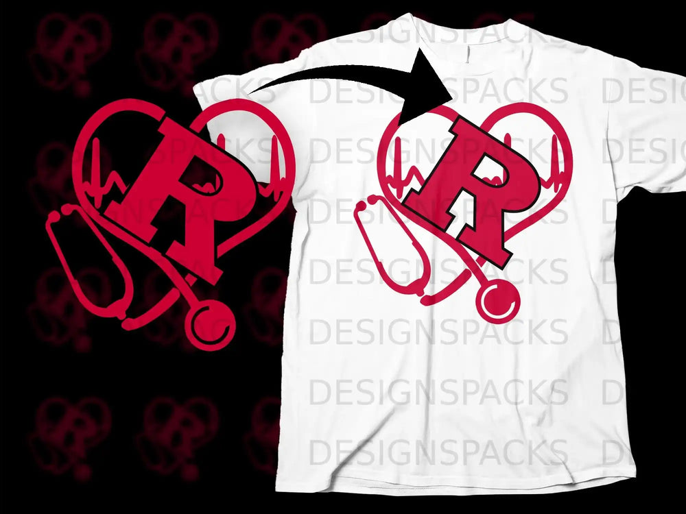 Heart Shaped R with Stethoscope Medical Design Shirt