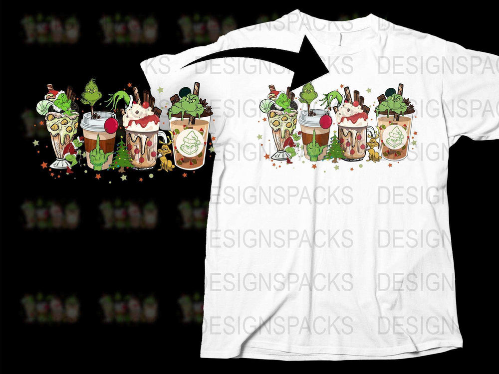 Festive Christmas Holiday Drinks Graphic T-Shirt, Colorful Winter Beverages Design, Unisex Casual Wear