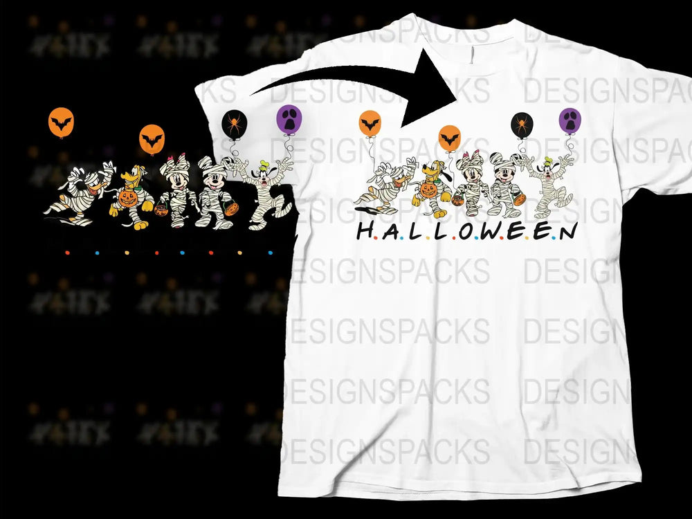Halloween T-Shirt with Cartoon Ghosts and Pumpkins, Fun Holiday Graphic Tee, Unisex Adult and Kids Sizes Available