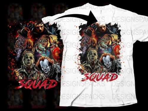 Horror Movie Icon T-Shirt, Scary Film Character Squad Graphic Tee, Unisex Horror Apparel, Halloween Party Fashion Shirt