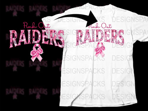 Pink Out Raiders T-Shirt, Breast Cancer Awareness, Sports Fan Apparel, White Tee with Pink Ribbon Design