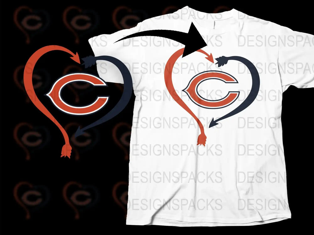 Chicago Bears Heart Logo T-Shirt, NFL Team Love Design, Casual Sportswear, Unisex Graphic Tee