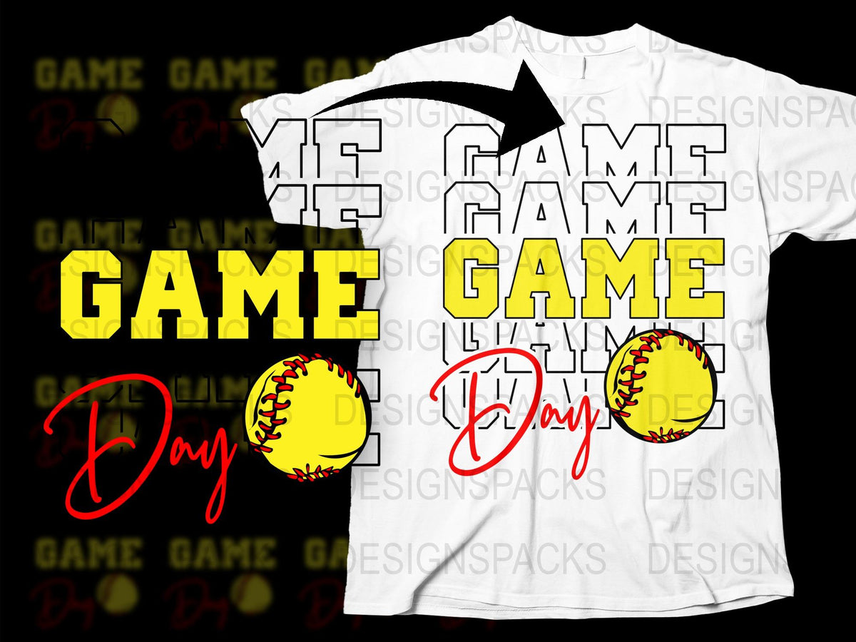 Game Day Softball T-Shirt, Yellow Text Sporty Graphic Tee, Unisex Baseball Shirt Design, Casual Athletic Apparel