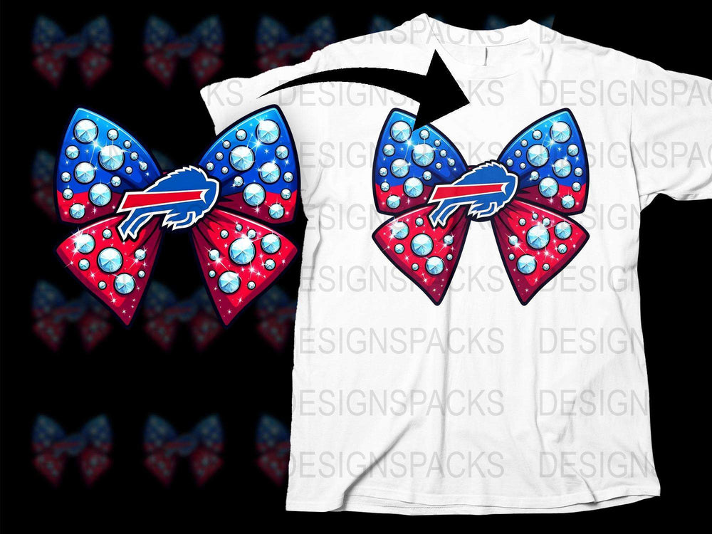 Buffalo Themed Hair Bow and T-Shirt Set, Blue and Red Polka Dot Bow, Football Fan Gear