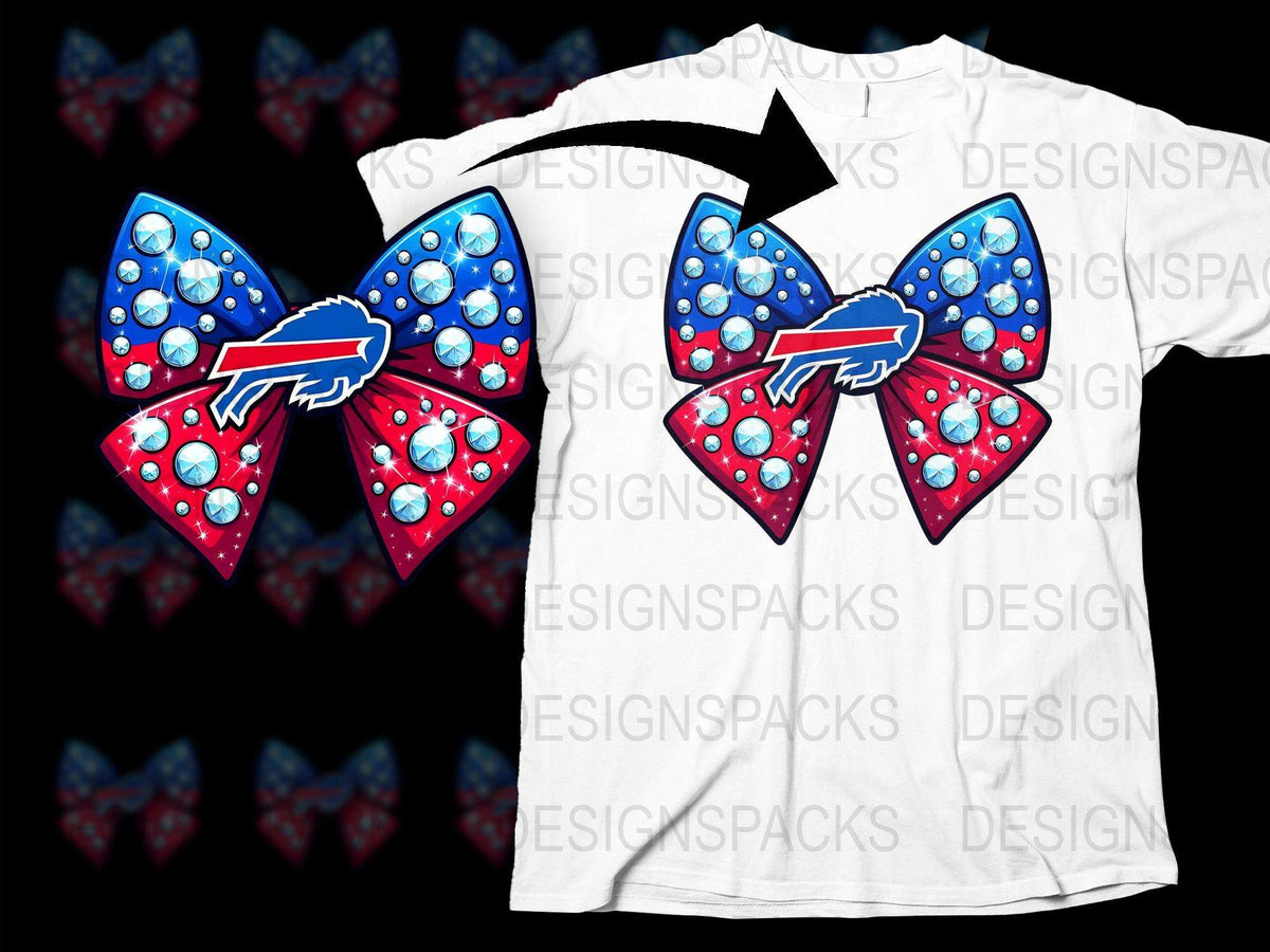 Buffalo Themed Hair Bow and T-Shirt Set, Blue and Red Polka Dot Bow, Football Fan Gear