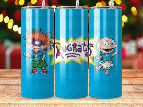 Rugrats characters Tommy Pickles and Chuckie Finster on a blue background with the show's logo.