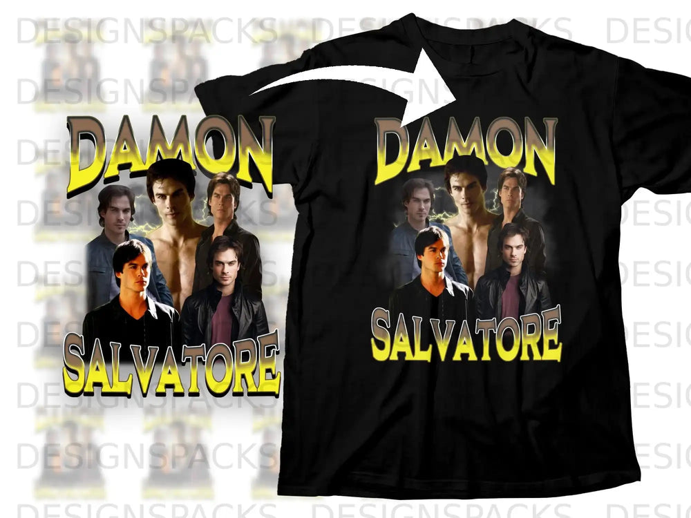 Black t-shirt with Damon Salvatore's image and name.