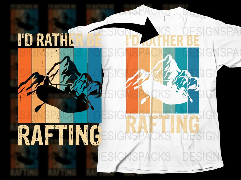 Men's White T-Shirt I'd Rather Be Rafting Graphic Tee Outdoor Adventure Kayaking Watersport Apparel Colorful Design