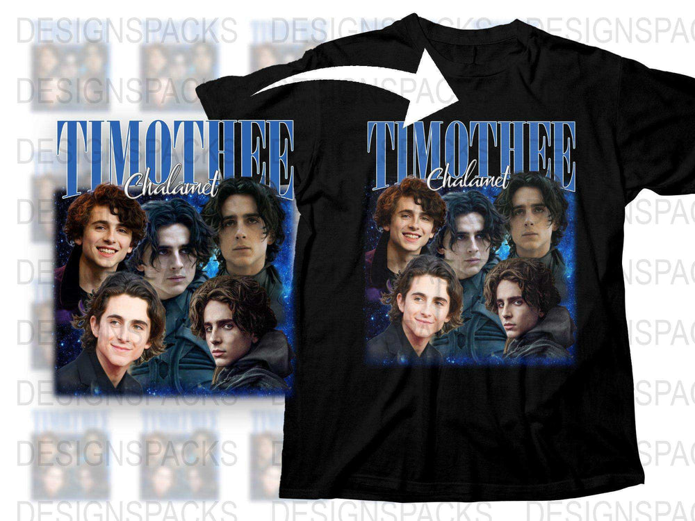 Timothee Chalamet Fan T-Shirt, Celebrity Photo Collage, Movie Star Tee, Graphic Black Shirt