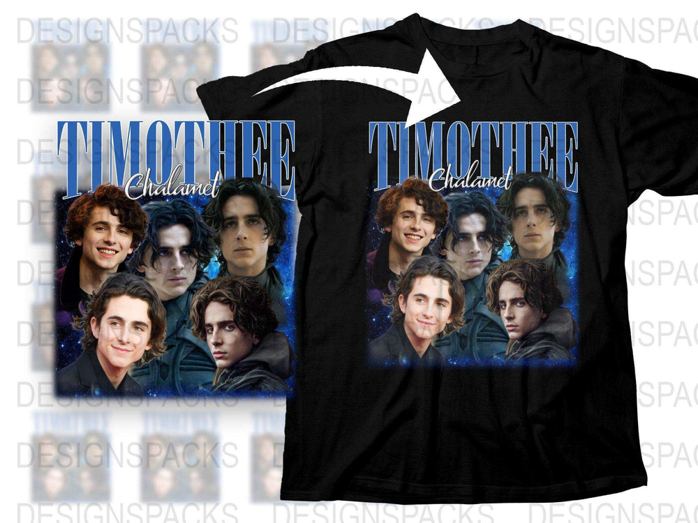 Timothee Chalamet Fan T-Shirt, Celebrity Photo Collage, Movie Star Tee, Graphic Black Shirt