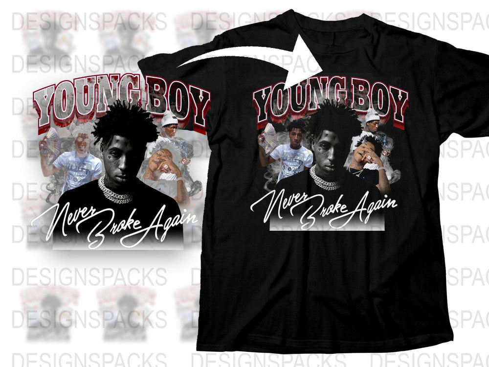 YoungBoy Never Broke Again Graphic T-Shirt, Hip Hop Music Fan Apparel, Trendy Black Tee