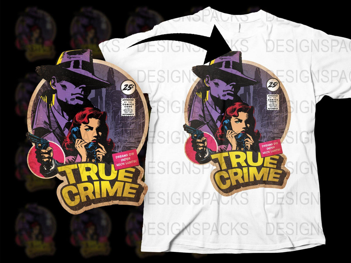 Vintage True Crime T-Shirt, Retro Detective Graphic Tee, Noir Film Style, Unisex Adult Clothing