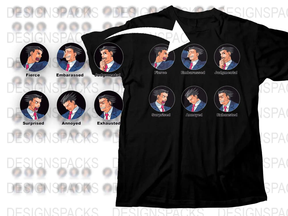 Anime Expression Themed T-Shirt, Multiple Faces, Cartoon Graphics, Unisex Black Tee