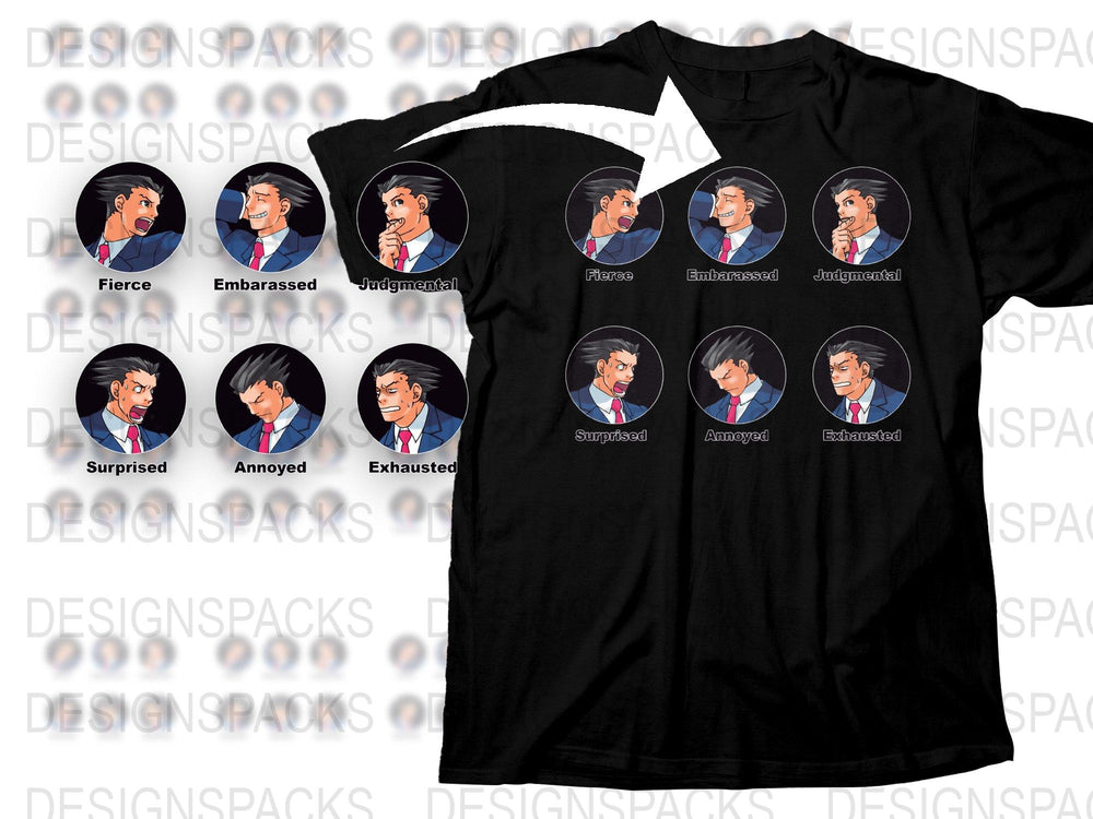 Anime Expression Themed T-Shirt, Multiple Faces, Cartoon Graphics, Unisex Black Tee