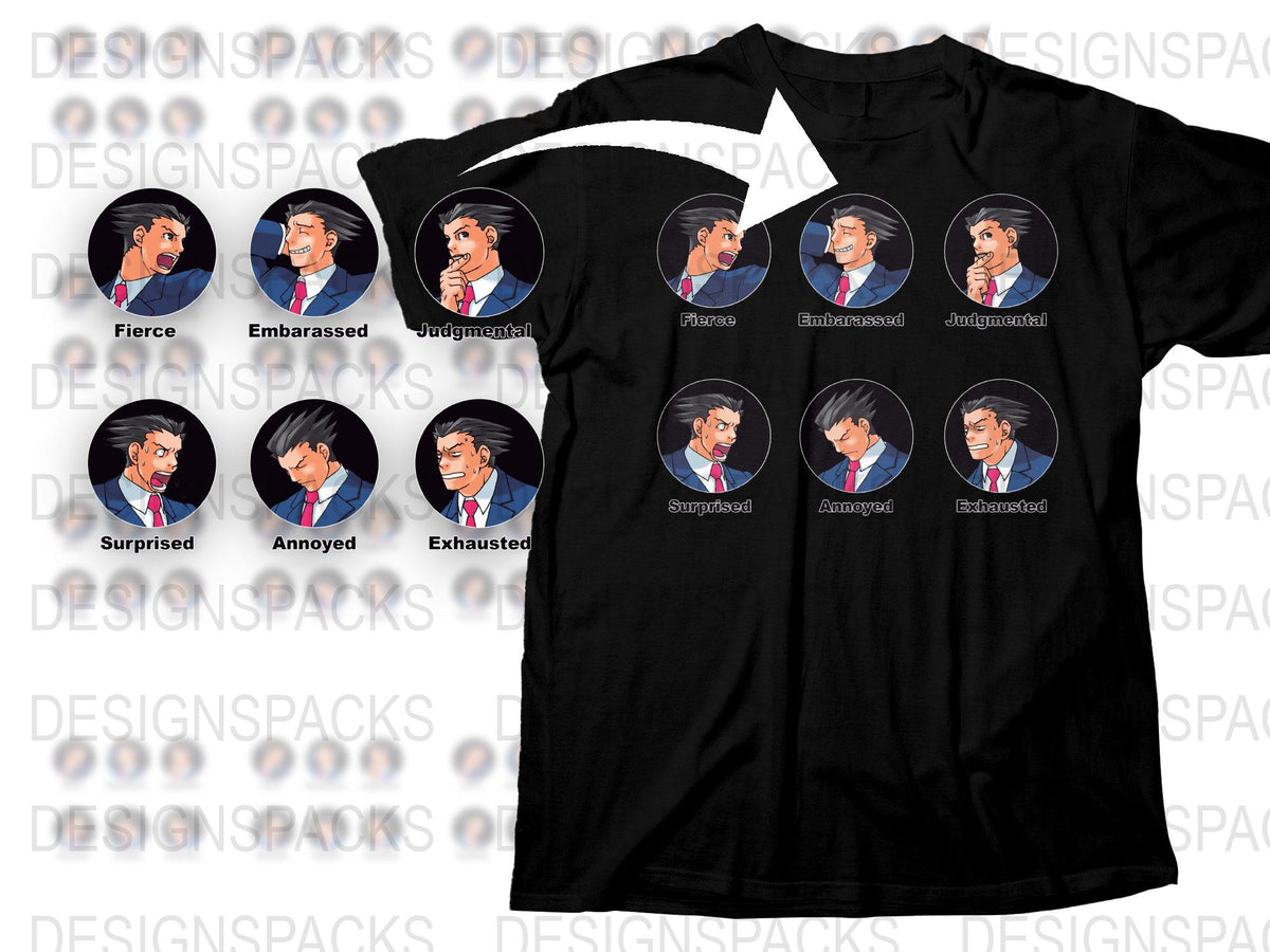 Anime Expression Themed T-Shirt, Multiple Faces, Cartoon Graphics, Unisex Black Tee
