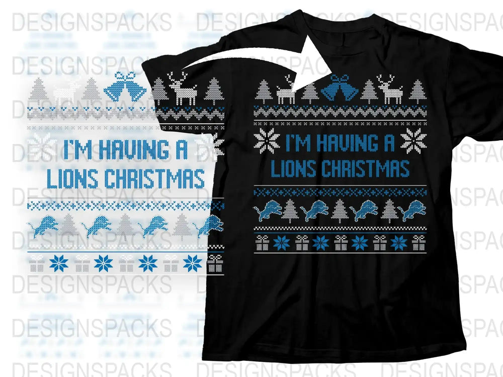 Lions Christmas T-Shirt, Ugly Sweater Design, Holiday Tee, Festive Winter Apparel, Fan Gift Idea