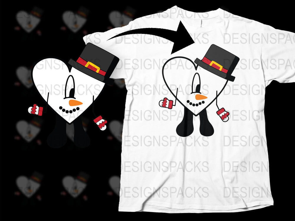 Cute Snowman T-Shirt with Top Hat and Mittens, Festive Winter Holiday Apparel for All Ages