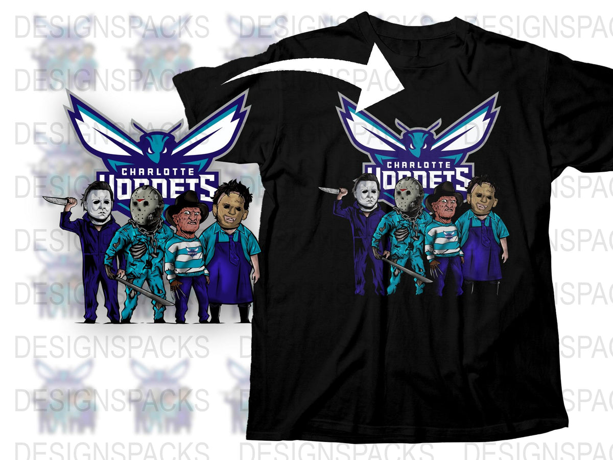 Charlotte Hornets Themed T-Shirt, NBA Fan Gear, Zombie Cartoon Players Graphic Tee