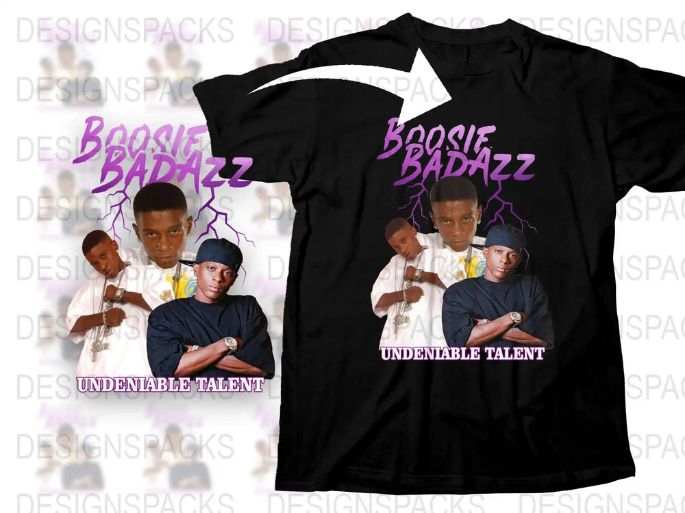 Boosie Badazz Graphic T-Shirt, Purple Lightning Design, Hip Hop Artist Tee, Undeniable Talent, Trendy Music Apparel