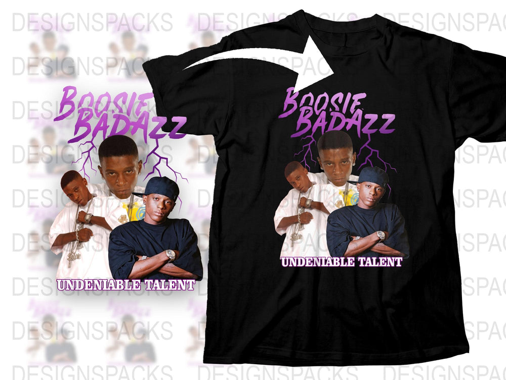 Boosie Badazz Graphic T-Shirt, Purple Lightning Design, Hip Hop Artist Tee, Undeniable Talent, Trendy Music Apparel