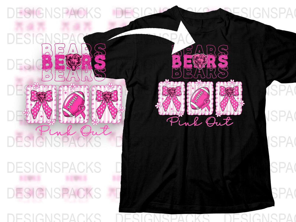 Black T-Shirt Bears Pink Out Graphic Design, Women's Pink and White Sports Tee