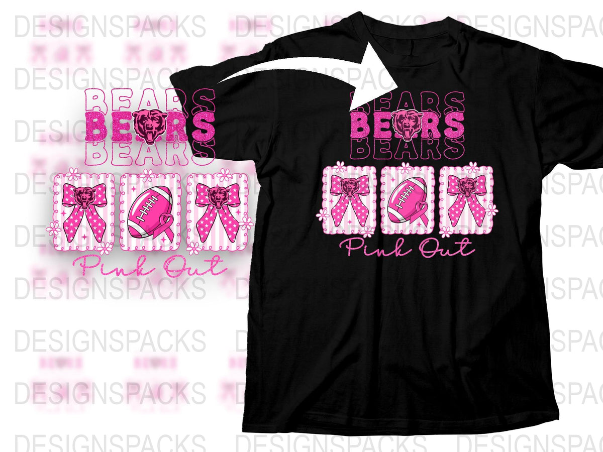 Black T-Shirt Bears Pink Out Graphic Design, Women's Pink and White Sports Tee