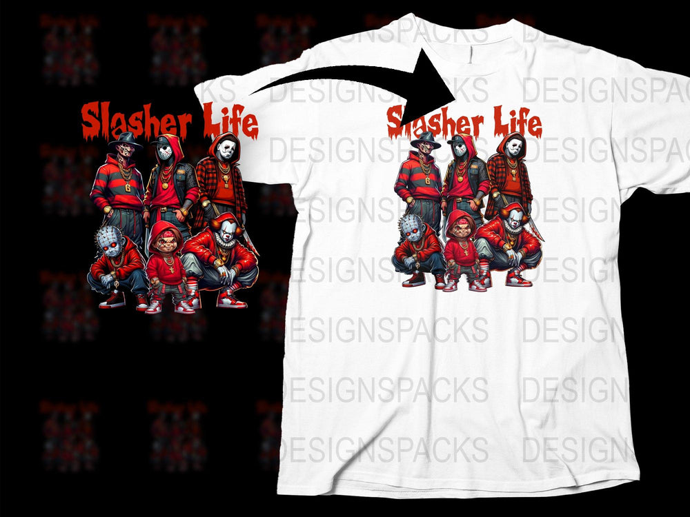 Slasher Life Graphic Tee, Horror Movie Shirt, Urban Style Streetwear, Unique Horror Character Design T-Shirt
