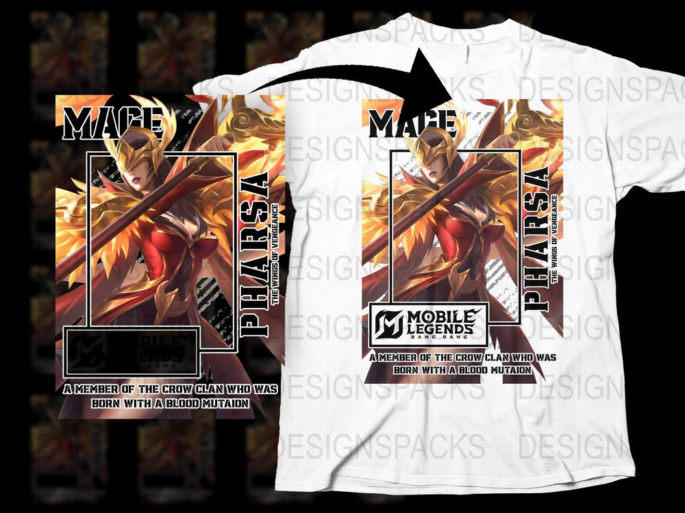 Mobile Legends Pharsa Graphic T-Shirt, Crow Clan Warrior, Gaming Apparel, Blood Mutation Design, Unisex Tee