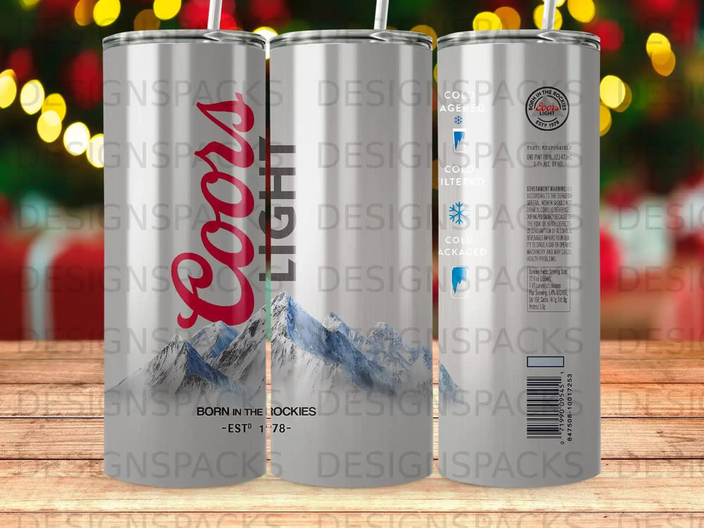 Coors Light tumbler featuring mountains and "Born in the Rockies" text.