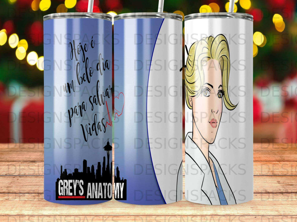 Grey's Anatomy tumbler with text "Hoje é um dia para salvar vidas".