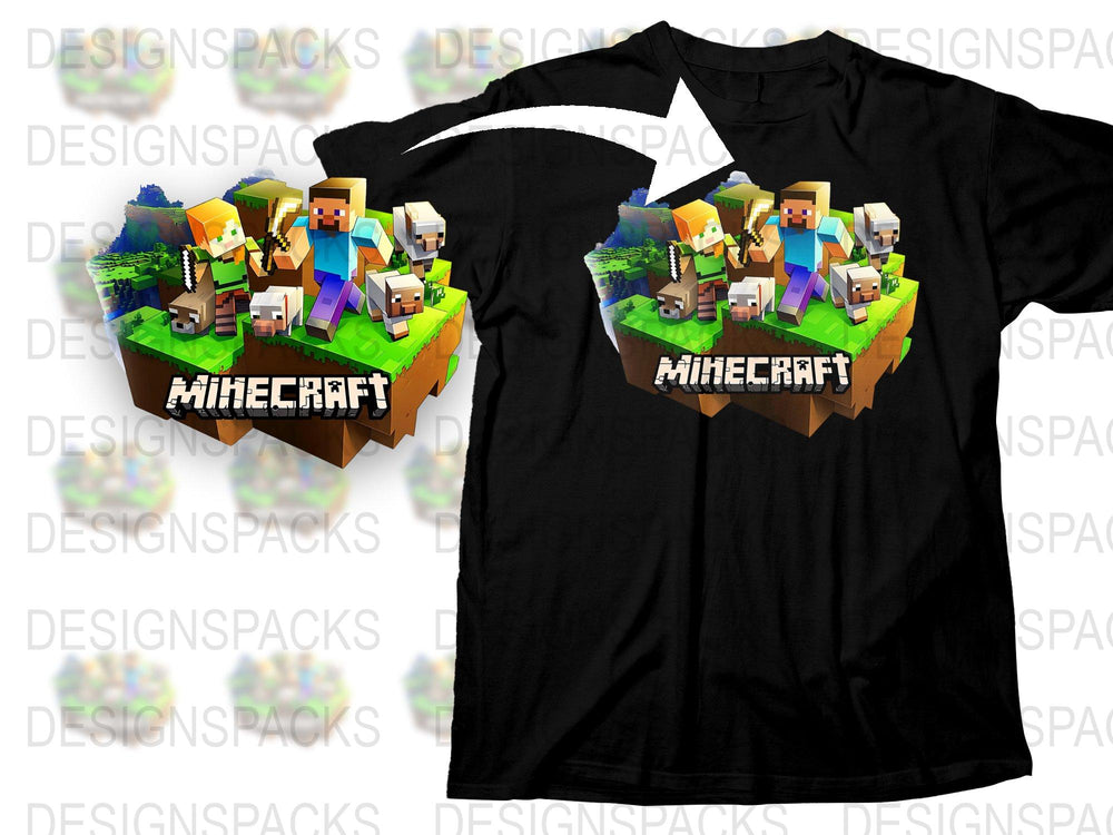 Minecraft T-Shirt for Kids, Pixel Game Character Graphic Tee, Boys' Cotton Shirt, Video Game Apparel, Gaming Gift Ideas